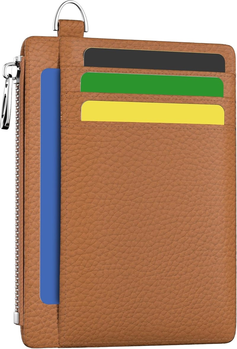 Hancynir Minimalist Small Wallet Women Credit Card Holder, RFID Blocking Slim Mini Card Wallets Cute Front Pocket PU Leather Card Case Thin Travel Zipper Coin Cash for Ladies Men Wallet Gifts Brown - Image 1